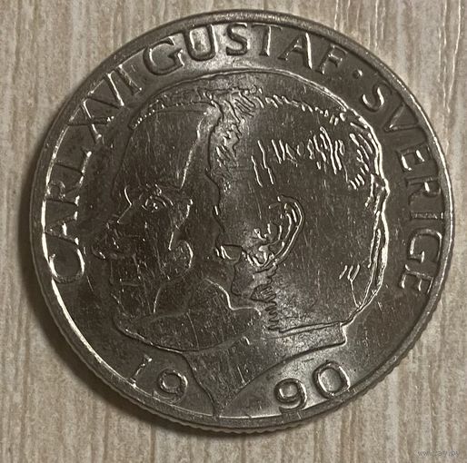 Монета 1 крона 1990 год. Швеция. Король Карл XVI Густав