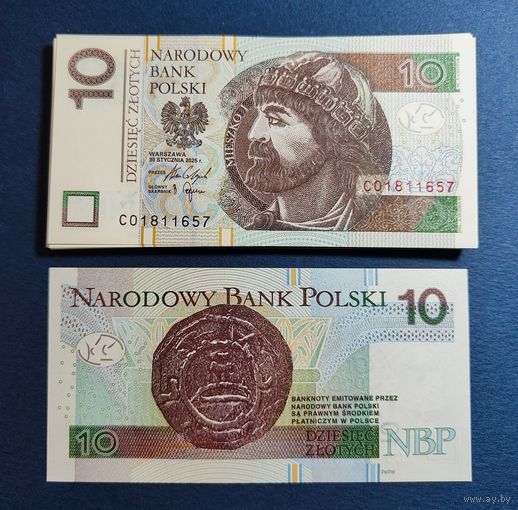 Польша, 10 злотых 2025 г., P-183 (CO, князь Мешко I), UNC