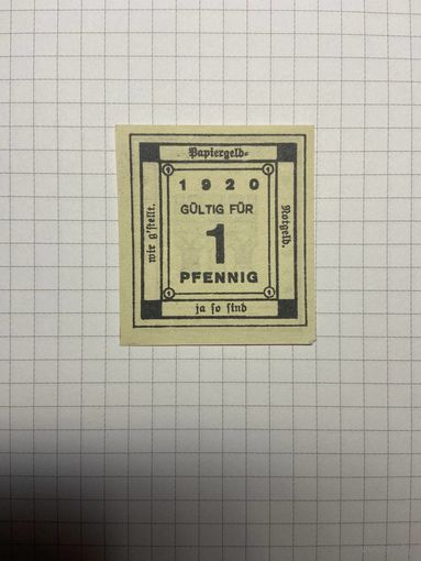 1 пфениг (нотгельды) г. Германия.-2012