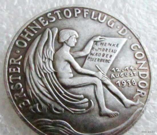Германия. Памятная медаль 1938 года. Ангел пишет историю. Самолет