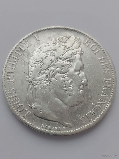 5 франков 1845 год. Франция, серебро.