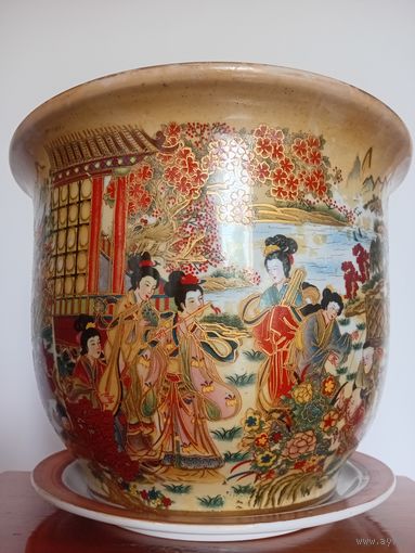 Кашпо. Стиль Шинуазри. Техника Мориаж. Японские жанровые сценки
