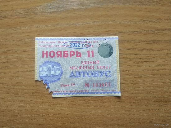 Проездной единый месячный билет. Автобус. Беларусь, Лида, ноябрь месяц 2022 года.(1).