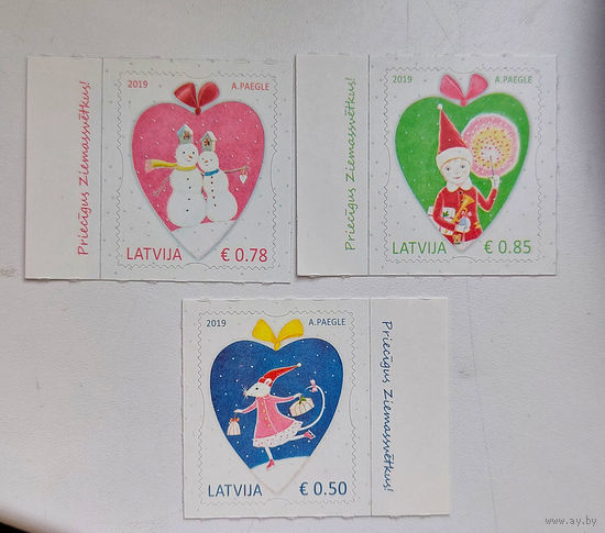 Латвия 2019. Новый год. Рождество (3 марки из серии)