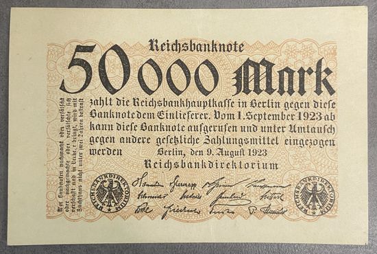 Банкнота. Германия. Веймарская республика. 50000 марок 1923 год.