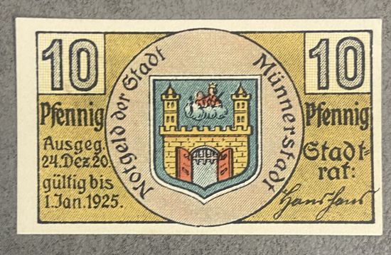 Нотгельд Бонн и Зиг 10 пфеннигов 1920 год. Веймарская республика