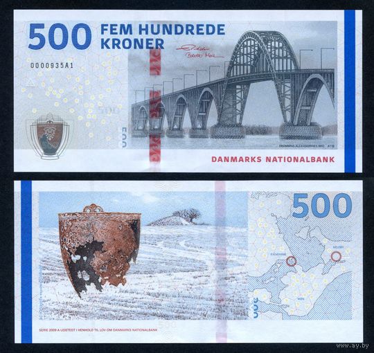 Дания 500 крон 2009 A г. (2019 г.) (P-68f(1), UNC) [Rohde - Moller]