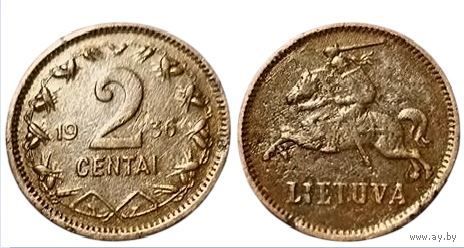 Литовская Республика (І Республика, Литва). 2 цента 1936. Пагоня. Овёс. Нечастая.