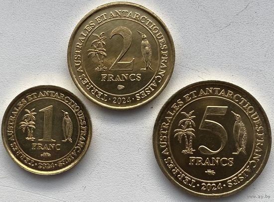 Французские Антарктические территории (Остров Хуан-ди-Нова) 1, 2, 5 франков 2024 г. Набор 3 шт.