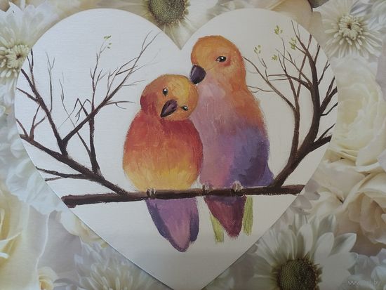 Картина" птички " в виде сердечка, акрил, с рубля