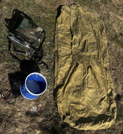 Спальник + рюкзак + стул + ведро + газ.баллон + гарелка