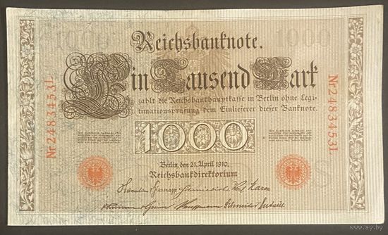 Банкнота 1000 марок 1910 год. Германская империя.