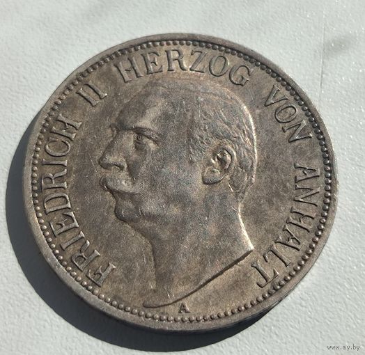 3 марки 1909 Ангальт Германская империя - редкая! Остатки блеска!