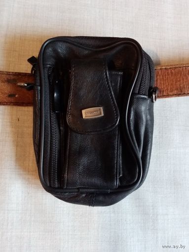 Маленькая мужская сумочка на пояс, на ремень, натуральная кожа