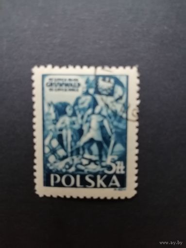 Польша 1945 Марка "535 лет битве при Танненберге (Грюнвальд)" (гашение с клеем, наклейка) Mi.405 каталог 20.00 евро
