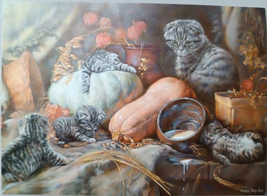 Послеобеденный отдых. Екатерина Калиновская. Авторская открытка, глянец