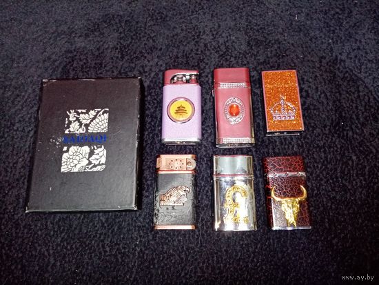 С рубля без мц. зажигалки набор 6шт + коробочка.