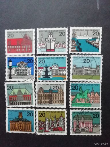 ФРГ 1964 Полная серия из двенадцати марок "Столицы земель ФРГ" (гашеные без клея) Мi.416-427 каталог 4.50 евро