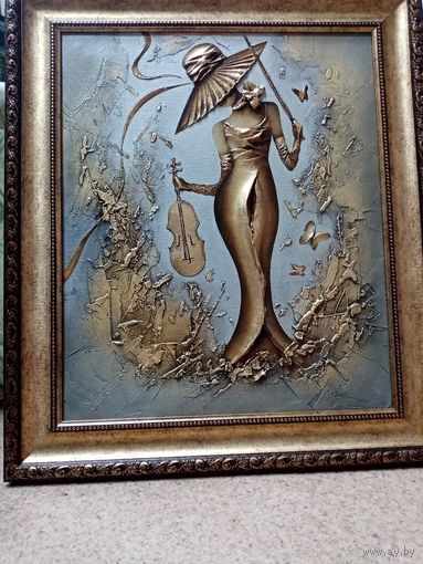Рыбаков А. "Дама со скрипкой", смешанная техника, х.м. 50х60см б/р
