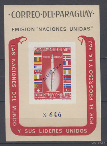 Космос. Парагвай. 1964. 1 блок б/з с надпечаткой. Michel N бл59 (36,0 е)