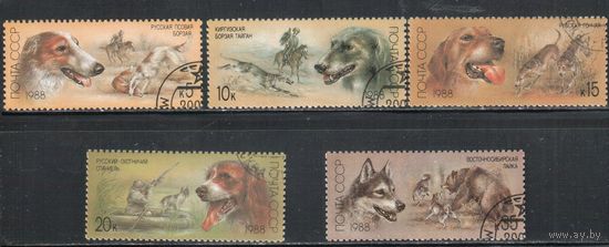 СССР-1988, (Заг.5879-5883),  гаш., Собаки