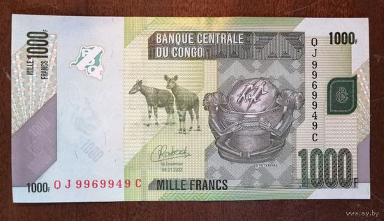 Конго (ДР) 1000 франков 2022 г., P:101b