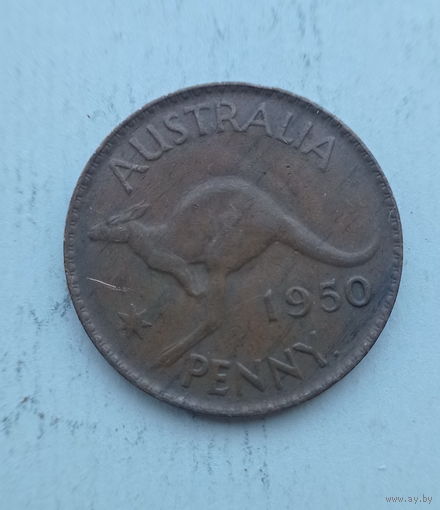 Австралия 1 пенни 1950 год кенгуру король Георг VI без надписи IND: IMP: точка после слова PENNY.