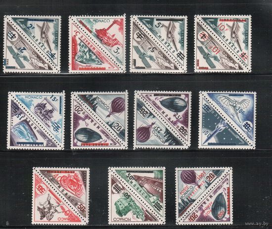 Монако-1956(Мих.538-539)  **/*  , Транспорт, Самолет, Паровоз, Автомобиль, Мотоцикл (полная серия)