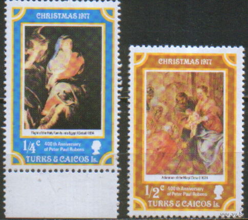 2 марки из серии 1977г. Теркс и Кайкос "Рождество. 400-летие Питера Пауля Рубенса" MNH