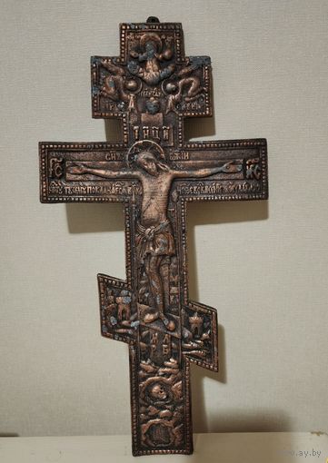 Распятие, крест 37х19.5 медный, старинный