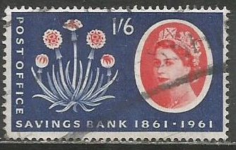 Британия. Королева Елизавета II. 100 лет почтовому банку. 1961г. Mi#345.