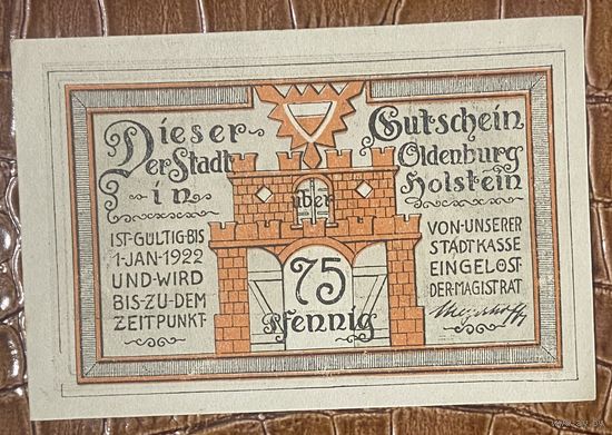 Нодгельд 75 пфеннигов 1922 год. Ольденбург. Веймарская республика