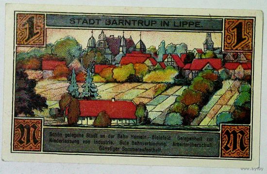 РАСПРОДАЖА!!! - ГЕРМАНИЯ БАРНТРУП (Северный РЕЙН-ВЕСТФАЛИЯ) 1 марка 1921 год - BU!
