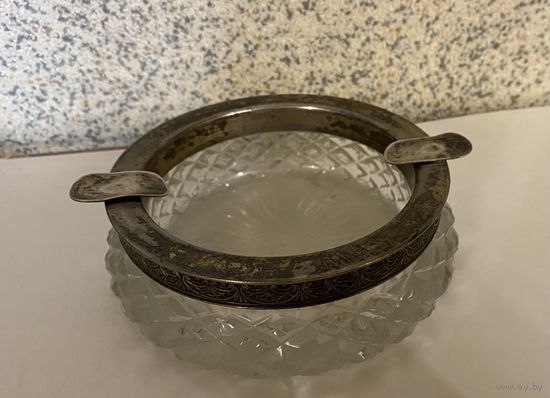 Пепельница времен СССР - серебро и хрусталь