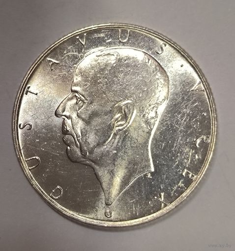 С рубля без мц! 2 кроны 1938 Швеция - Штемпельное портретное серебро!