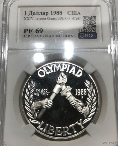 С рубля без мц! 1 доллар 1988 США pf 69 серебро 24 летние олимп. игры