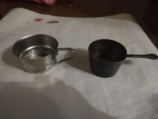 Старинная кокотница, и подстаканник ссср мельхиор.