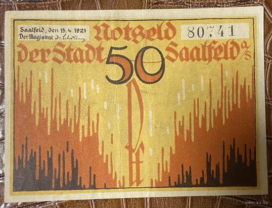 Нотгельд 50 пфеннигов 1921 год. Заальфельд. Веймарская республика