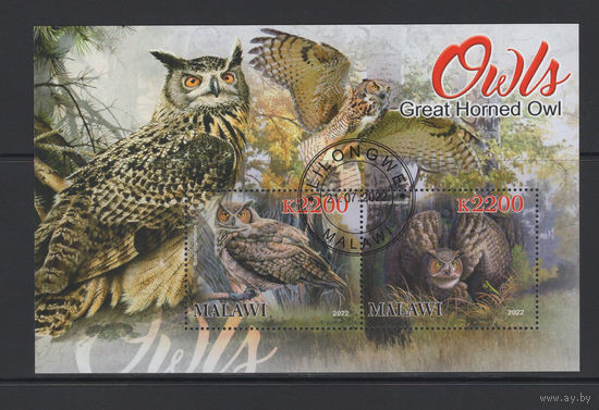 Малави 2022 Хищные Птицы Совы Фил.гашение