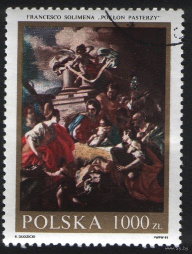 Польша 1991.11.25 (Mi)PL3350 марка картина Рождество - 1000zl (г) (a1-19 ТОРГ