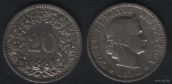 Швейцария km29 20 раппен 1884 год (B) (1
