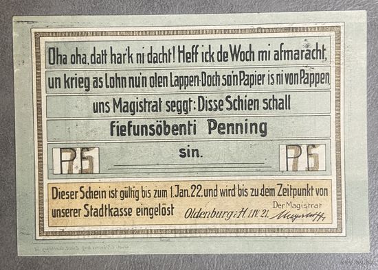 Нотгельд Ольденбур 75 пфеннигов 1922 год. Веймарская республика