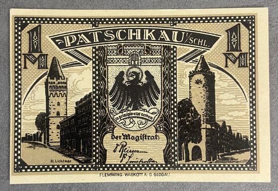 Нотгельд Пачкау 1 марка 1921 год. Веймарская республика