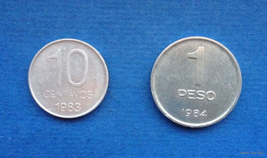 Аргентина 10 сентаво (центаво) 1983 и 1 песо 1984