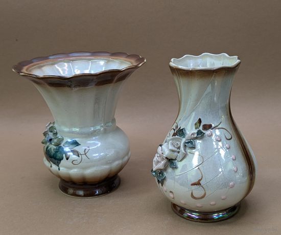 Вазы 2 шт.  Розы, керамика, фаянс 1990-е годы. Одним лотом. С рубля.