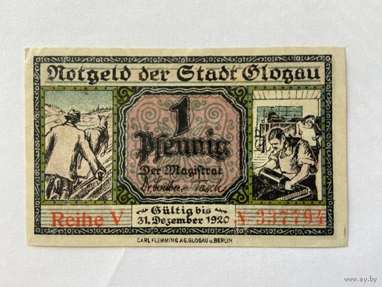 Нотгельд 1 пфенниг Глохау. Веймарская республика - 1602 (2)