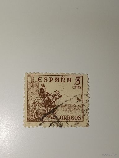 Испания  1949 На марке изображена историческая сцена, вероятно, с участием рыцаря или исследователя на лошади.