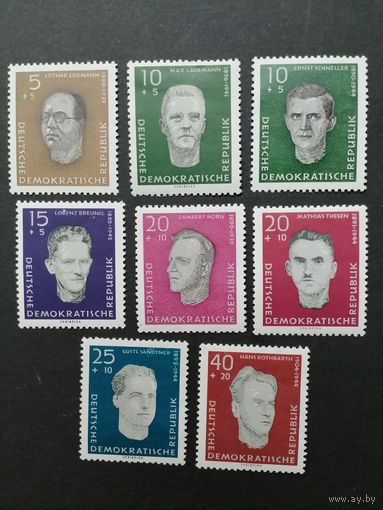 ГДР 1960 Полная серия марок "Строительство национального мемориала в Заксенхаузене. Герои антифашисты" (чистые**) Mi.752-756,765-767 каталог 4.80 евро