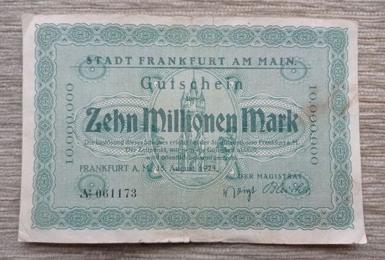 Werty71 Германия 10000000 марок 10 миллионов 1923 банкнота Гроссгельд Франкфурт на Майне