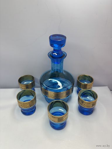Графин с рюмками СССР синее стекло